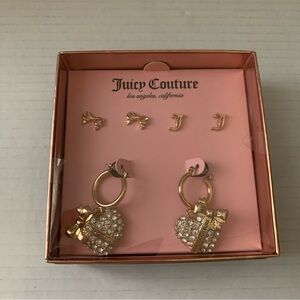 Juicy Couture Pave Bling Heart Bows Dangling Hoop Earrings & Studs NEW